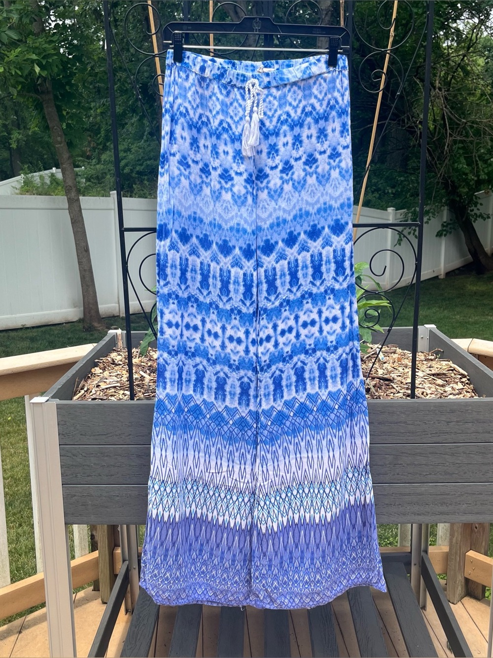 Japna Women’s Blue Wide Leg Hand Dyed Boho Print Pull On Beach Pants Size S